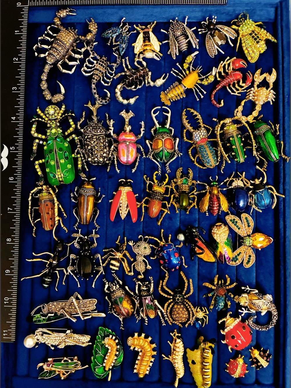 Lot of 50 Bug Insect Brooch Pins Rhinestone Enamel Beetle Spider Collection
